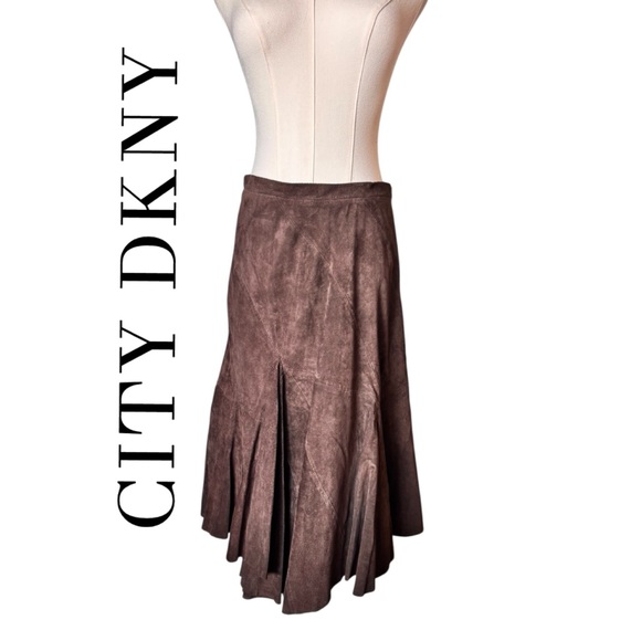 CITY DKNY Dark Brown Full Suede Skirt Size 4 - Picture 1 of 13